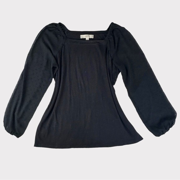 Loft Black Long Sleeve Blouse - Size MP - Sheer Swiss Dot Sleeves - Picture 8 of 8